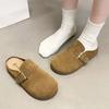 Fashion Classic Belt Buckle Slides Shoes Ladies Slip On Flats Thicken Soled Sandals Women Flock Cover Toe Clog Mules Femme Cork Slippers