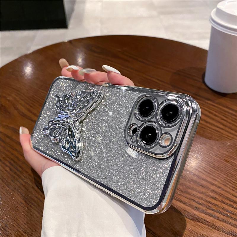 Sparkly Phone Case for iPhone 17 16 15 Pro Max with Butterfly Stand Gradient  Full Cover Glitter Case