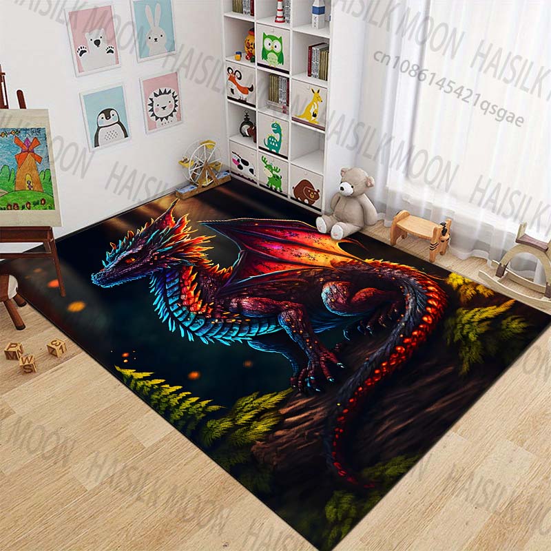Colorful dragon in fantasy forest Carpet for Living Room Bedroom Bedside Floor Mat Cloakroom Child Play Mat Area Rug Large Size