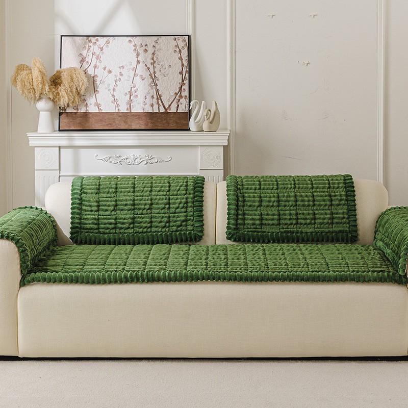 Minimalist Plush Sofa Cushion Non-Slip Winter Thick Warm Couch Cover Solid Color