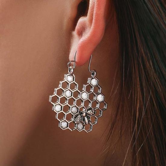 Bohemian Women Hollow Flower Honeycomb Filigree Hoop Earrings Retro Jewelry Gift