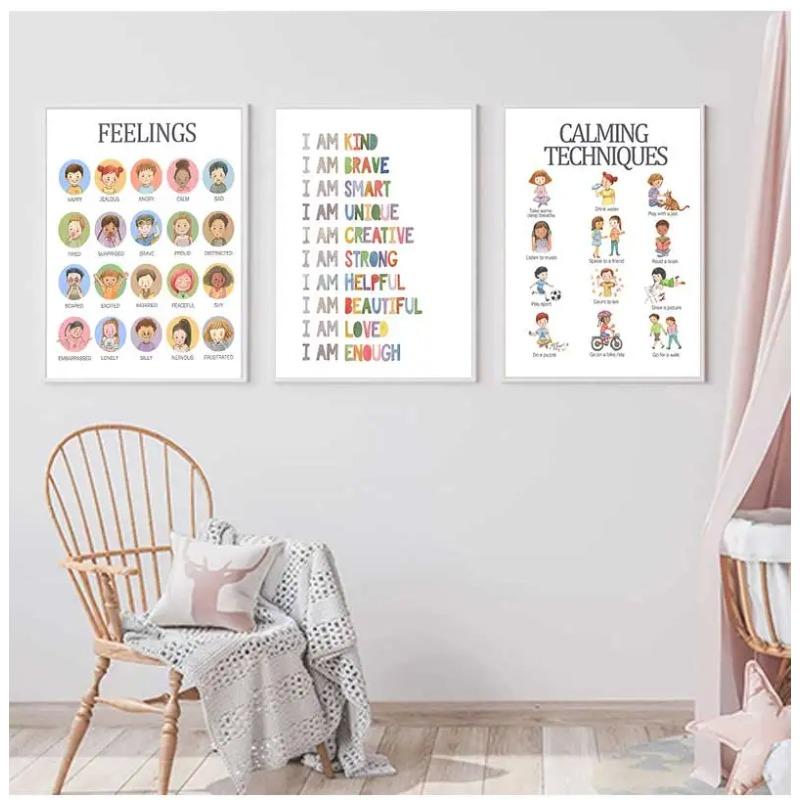 Feelings Art Poster Calming Strategies Kind Emotions Chart Canvas Painting Wall Prints Picture Living Room Home Homeschool Decor