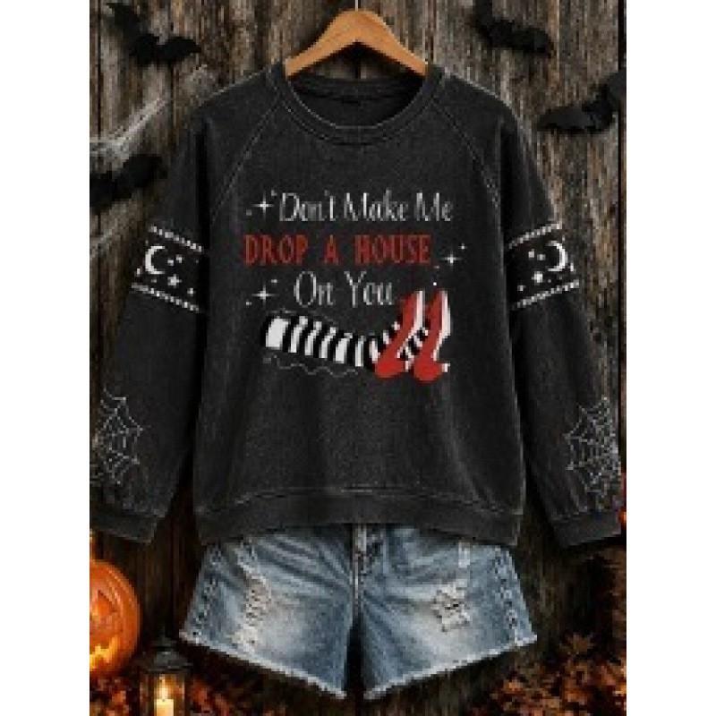 3D Printed Halloween Sweatshirt Women Loose Fit Crew Neck Long Sleeve Casual Pullover