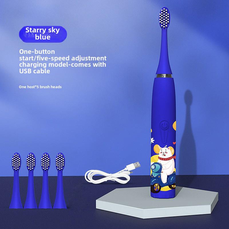 Водонепроницаемая ультразвуковая детская электрическая зубная щетка - милый мультяшный дизайн, мягкая щетина, класс защиты IP7, идеальный подарок