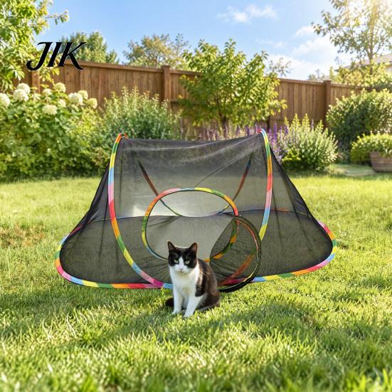 Collapsible Cat Playpen Pop?Up Outdoor Enclosure, Breathable Mesh Tent & Tunnel Easy Setup Play Combo, Portable Catio Playground for Kittens