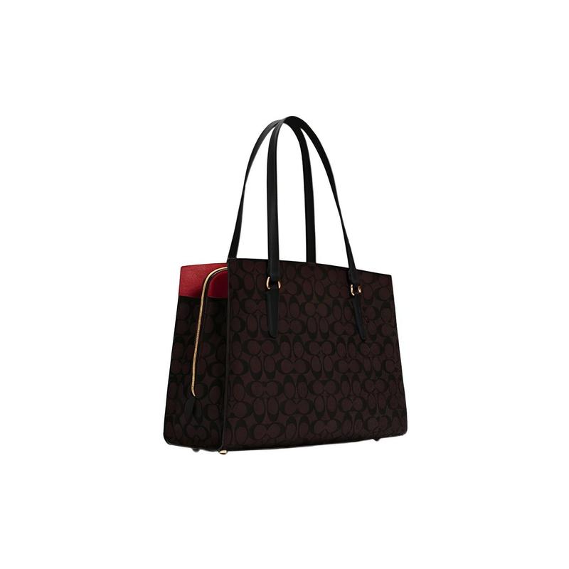 Coach Татум 40 классическая холщовая сумка-тоут с кожаными вставками большой вместимости, сумка-тоут, сумка для покупок, сумка через плечо, сумка-клатч, большого размера, женская, темно-коричневая