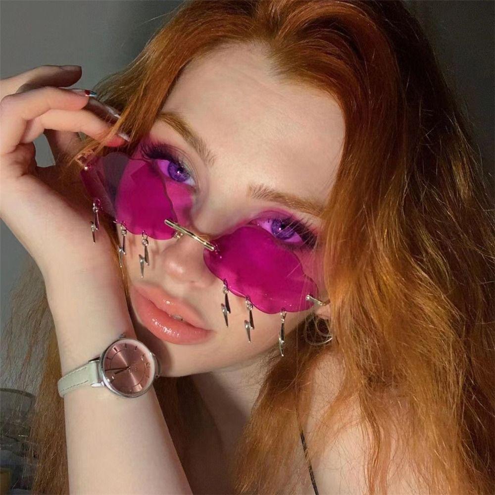 Clouds Lightning Sunglasses for Women 90s Sun Glasses Rimless Sunglasses Disco Party Funny Glasses Colorful Retro Sunglasses