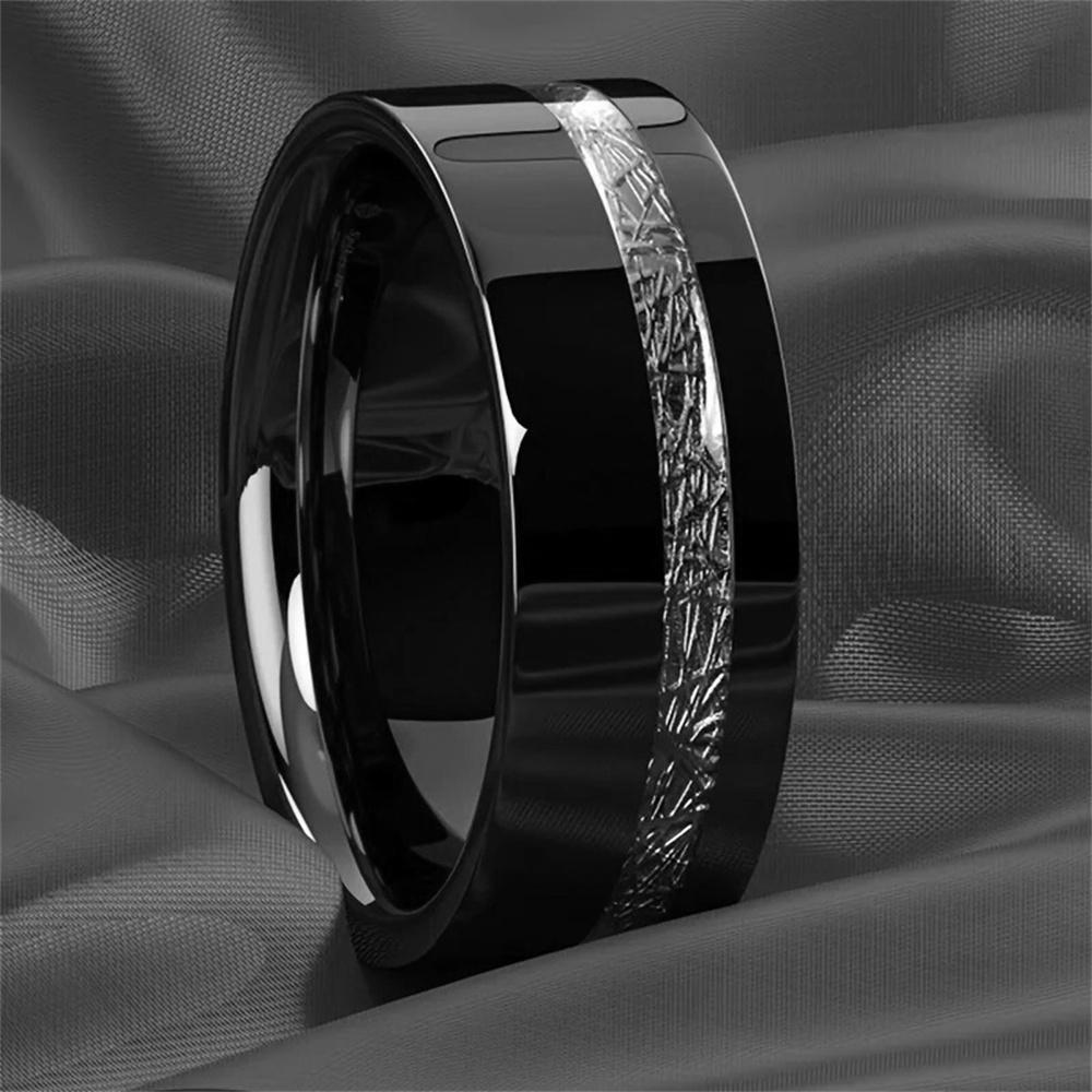 Fashion 8mm Men Black Stainless Steel Rings High Polished Blue Abalone Shell for Men Wedding Party Jewelry Anniversary Gifts
