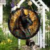 Wood Egyptian Black Cat Sun Catcher, Round Wooden Decorative Sign, Room, Home Decor, Animal Theme Multipurpose Plaque for Door, Wall, Home, Room