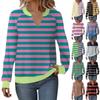 Женская повседневная толстовка с длинным рукавом и V-образным вырезом, полосатый принт в стиле пэчворк, свободный пуловер