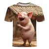 Funny Singing Pig T-shirt Men's Clothing Short Sleeves Round Neck T Shirt 3D Printed Animal Summer Casual Fashion Tees