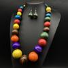 Bohemian Exaggerated Wooden Bead Necklace & Earrings Set - European & American Style Holiday Fashion.