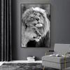 Черно-белые постеры и принты с изображением льва, нарисованные на холсте, современные настенные картины с изображением животных для декора гостиной и дома