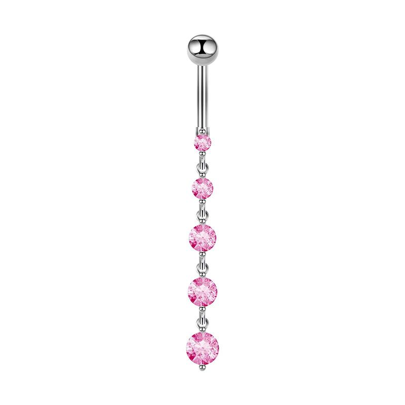 Stainless Steel Belly Button Ring Sexy Drop Dangle Body Piercing Jewelry For Women Girls Pink Zircon Navel Rings Gifts