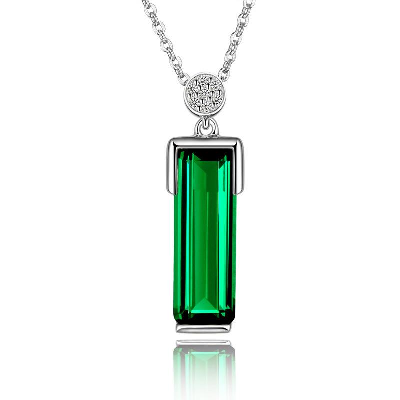 Pendant Emerald Colored Gemstone Plated 925 Silver Treasure Tourmaline Jewelry Necklace Plated 18K White Gold Pendant Women's
