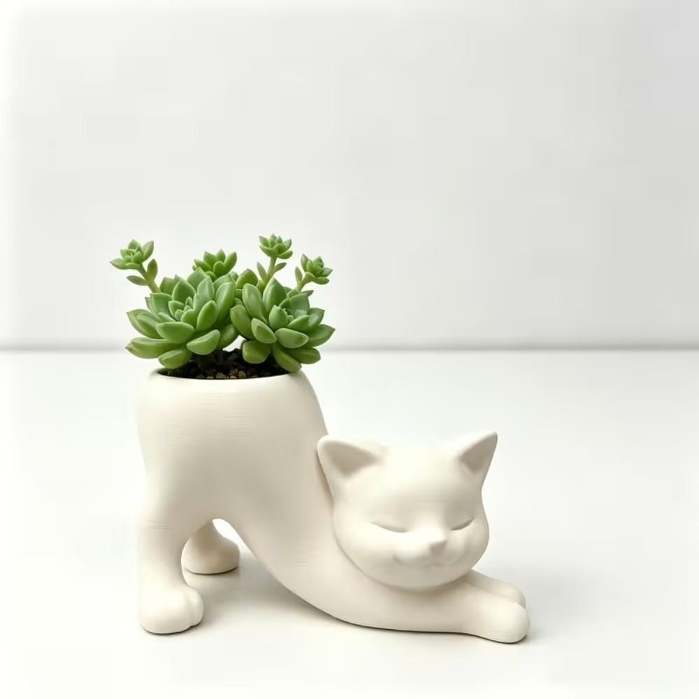 Standing Cat-Shaped Kitten Planter 3D Printed Flowerpot Cute Desktop Decoration Gardening Gift