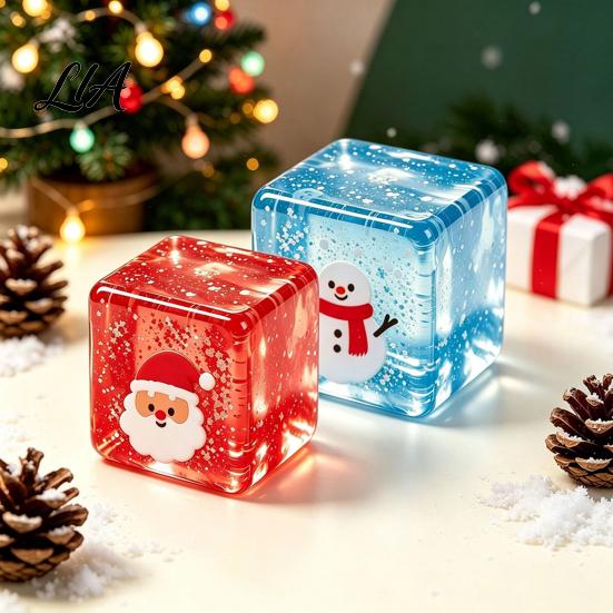Holiday Desk Toy Christmas Clear Cube Squeeze Toy, Santa Claus Tree Snowman Pattern Stress Cube, Slow Rising Sensory for Party Favors Quiet Relief