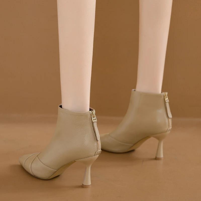 Короткие сапоги на тонком каблуке для женщин 2024 года, осень, новая мода, сексуальные туфли с острым носком, женские темпераментные ботильоны Zapatos De Mujer