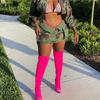31221DY Womens Camo Mini Skirt - Zip Pocket Contrast Color Streetwear Party Outfit