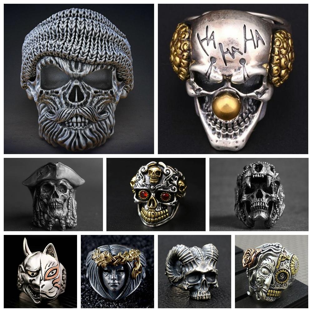 Прохладные украшения на палец Индийский рок Байкер Хип-хоп Готические винтажные кольца Череп Панк