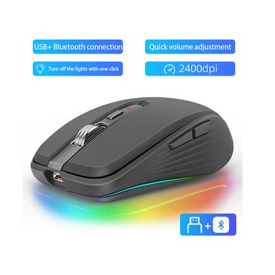 Беспроводная игровая мышь, 2,4 г, Bluetooth-совместимая, 5,1, двухрежимная, 2400 точек на дюйм, без звука, компьютерная мышь для игр, офисных ноутбуков