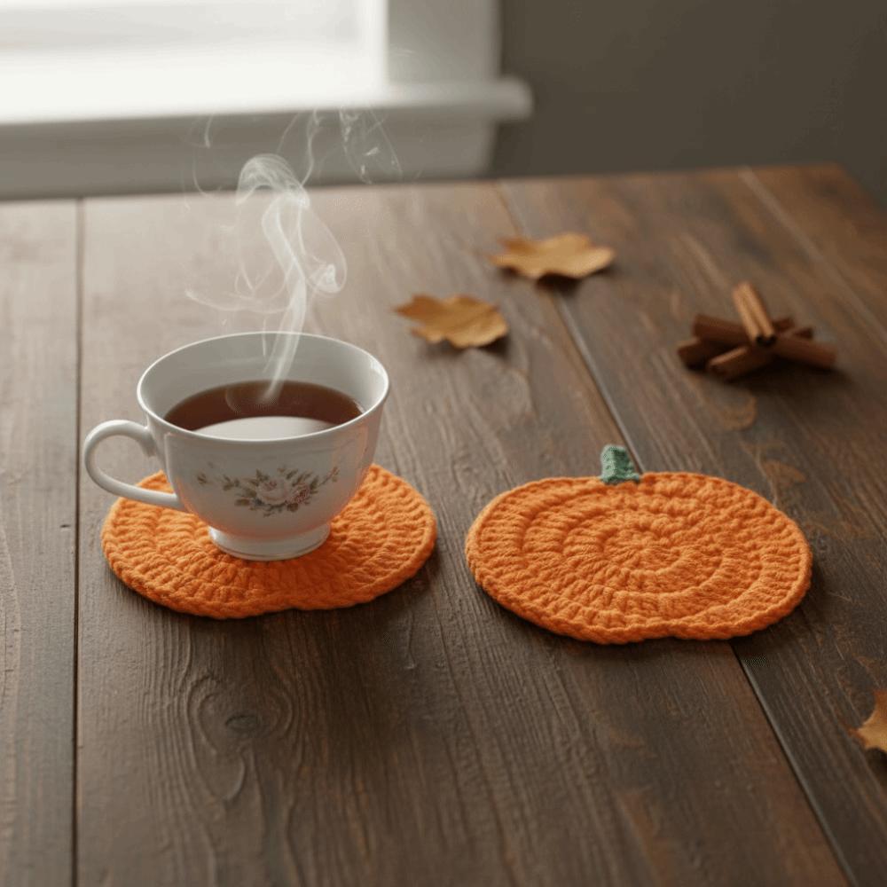 6 Piece Non-slip Halloween Crochet Pumpkin Coaster Hand-woven Coffee Mug Mat Autumn Theme Party