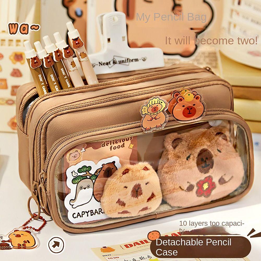 Detachable Pencil Case Capybara Stationery Storage Pouch Pen Bag for Office School Supplies