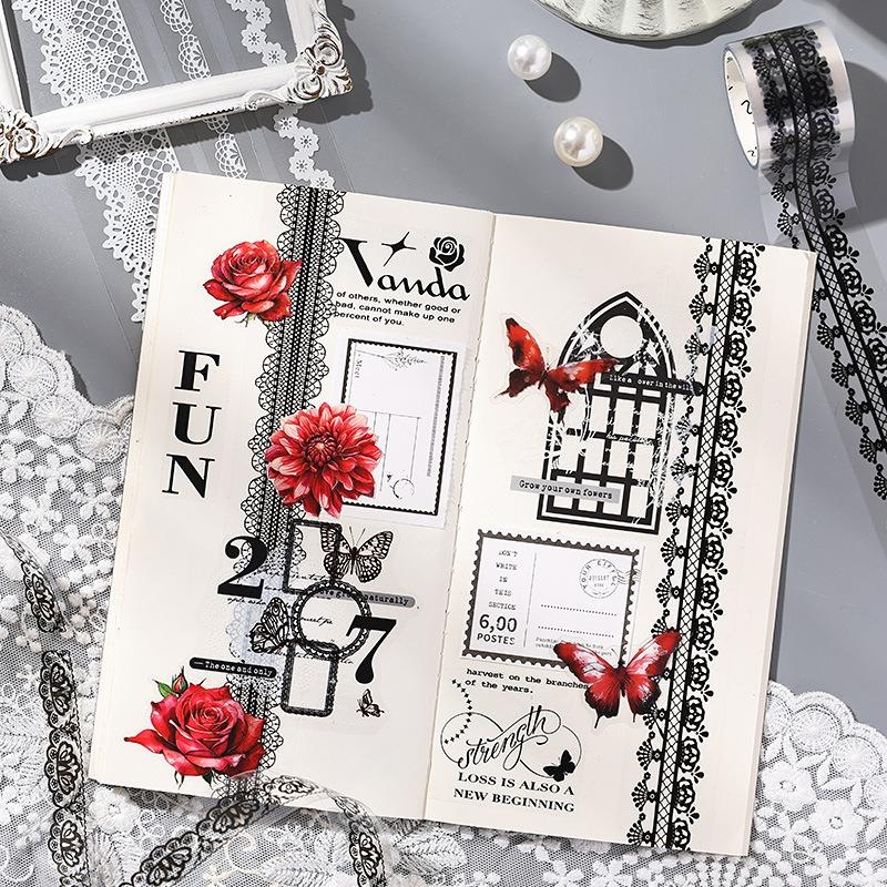 Изысканное кружево - Клейкие ленты с бордюром: Идеально для украшения самодельного журнала Изысканные клейкие декоративные материалы