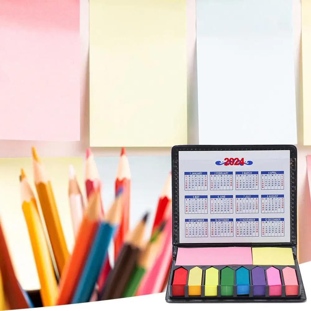 Удобные наклейки с настольным календарем, многоцветные липкие заметки, кожаная упаковочная коробка, канцелярские товары для студентов, школы