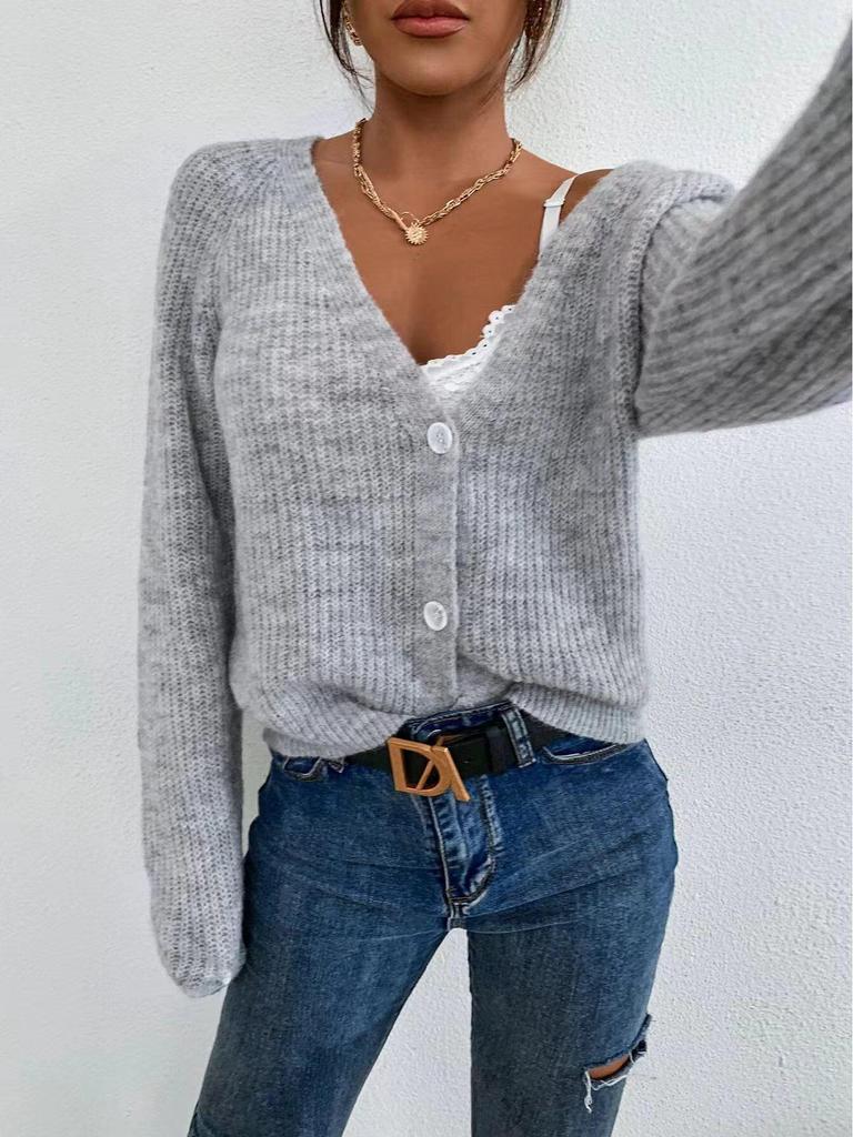 European & American Autumn/Winter Women's V-Neck Single-Breasted Loose Knitted Wool Sweater