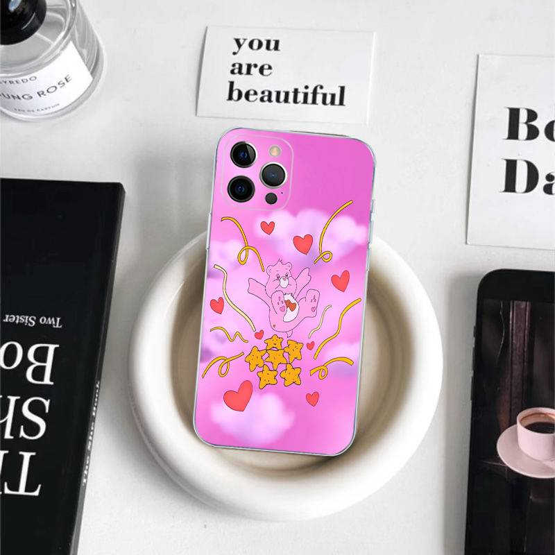 Cute Cartoon C-Care Bear Phone Case For iPhone 17 16 15 14 13 11 12 Pro Max 16 Plus Transparent