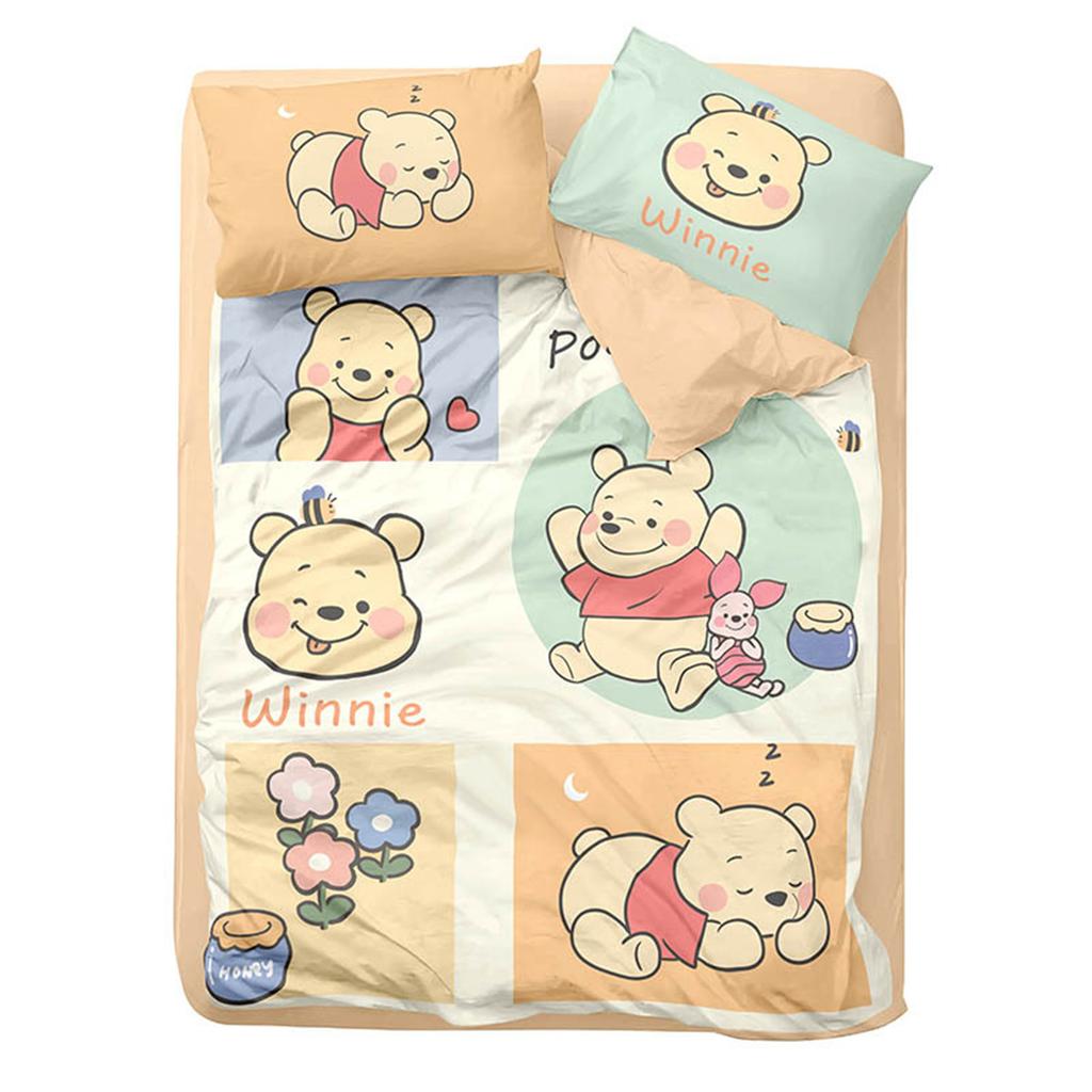 Cute Bear Winnie Pooh Duvet Cover Set, Anime Pattern Comforter Cover Set with Zipper and Pillowcases 75x50cm for Girls Bedroom