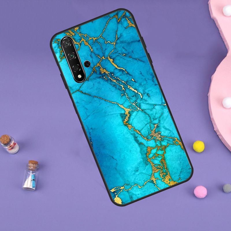 Чехол Teal Blue Gold Agate Marble Funda для Huawei Nova Y91 Y90 Y70 Y60 Y61 9 10 SE 11i 8i 7i 3i 5T P30 P40 Lite P60 Pro