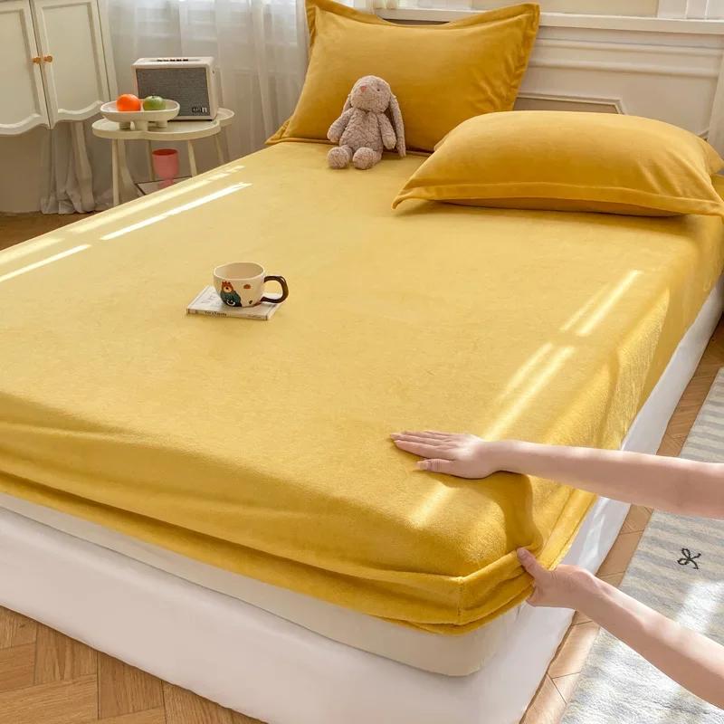 Мягкая теплая плюшевая простыня, эластичный наматрасник, пушистый коралловый флис, постельное белье, зимняя роскошная двуспальная кровать для пар, постельное белье