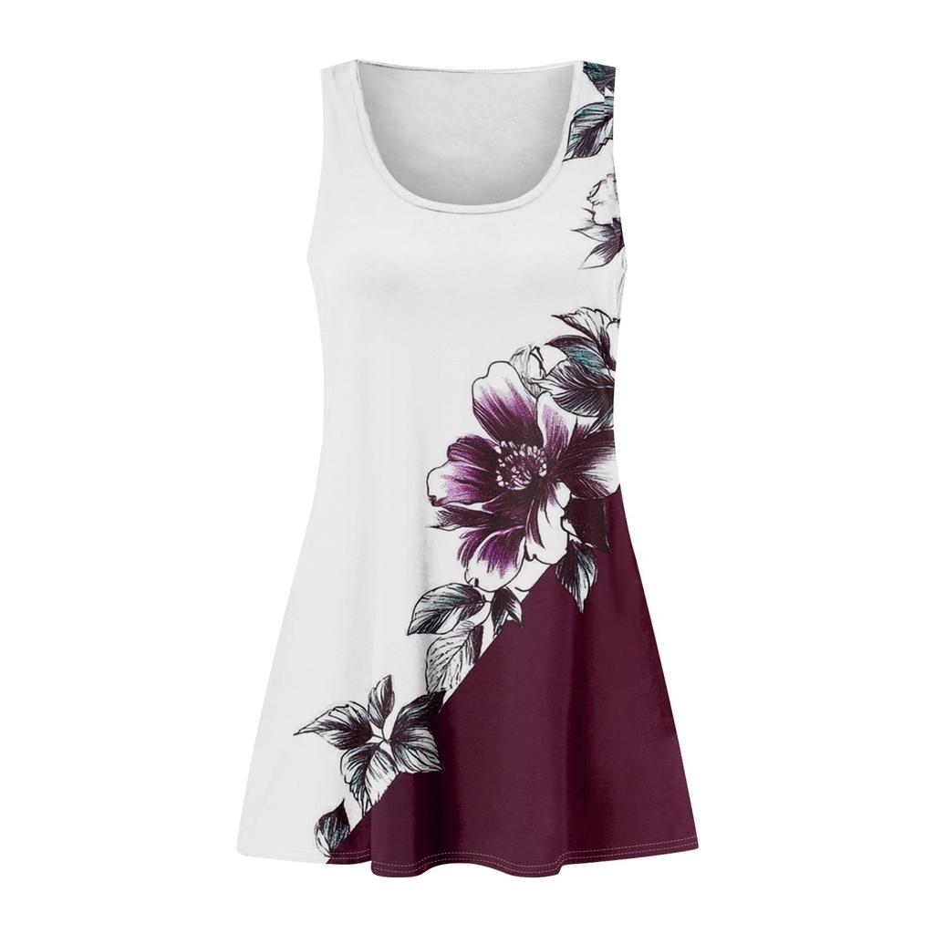 Women's Summer Casual Square Neck Floral Print Dress Sleeveless Dress With Pockets