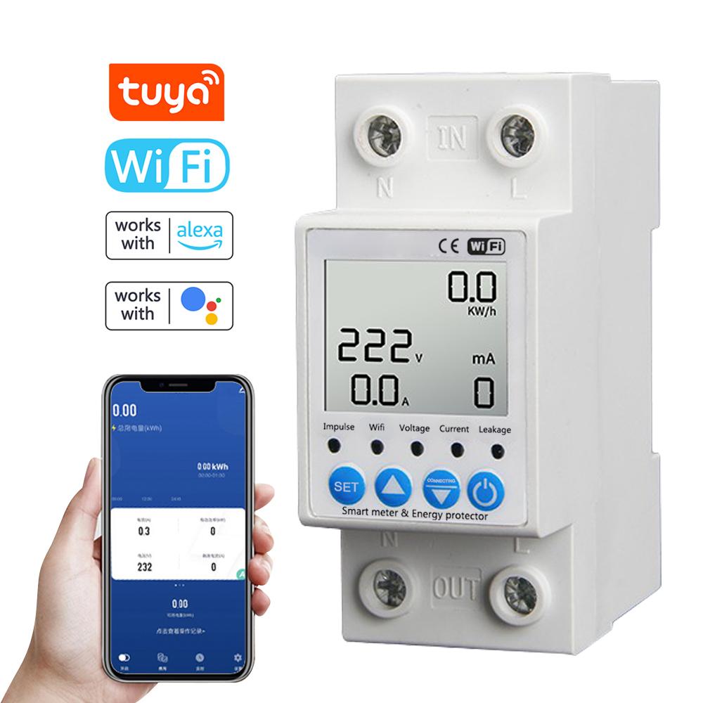 Tuya WiFi интеллектуальный защитный выключатель от утечки, таймер автоматического выключателя, мониторинг напряжения
