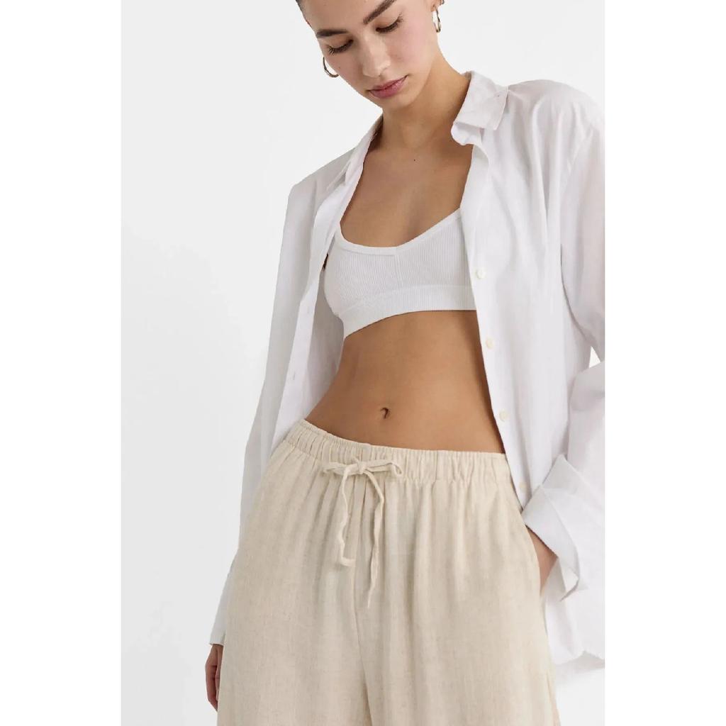 Linen Loose Cut Palazzo Trousers Ecru