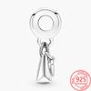 Trendy 925 Sterling Silver Pink Enamel Travel Bag Shopping Bag Beaded Charm Fits Fashion Snake Bracelet Jewelry Making Beads