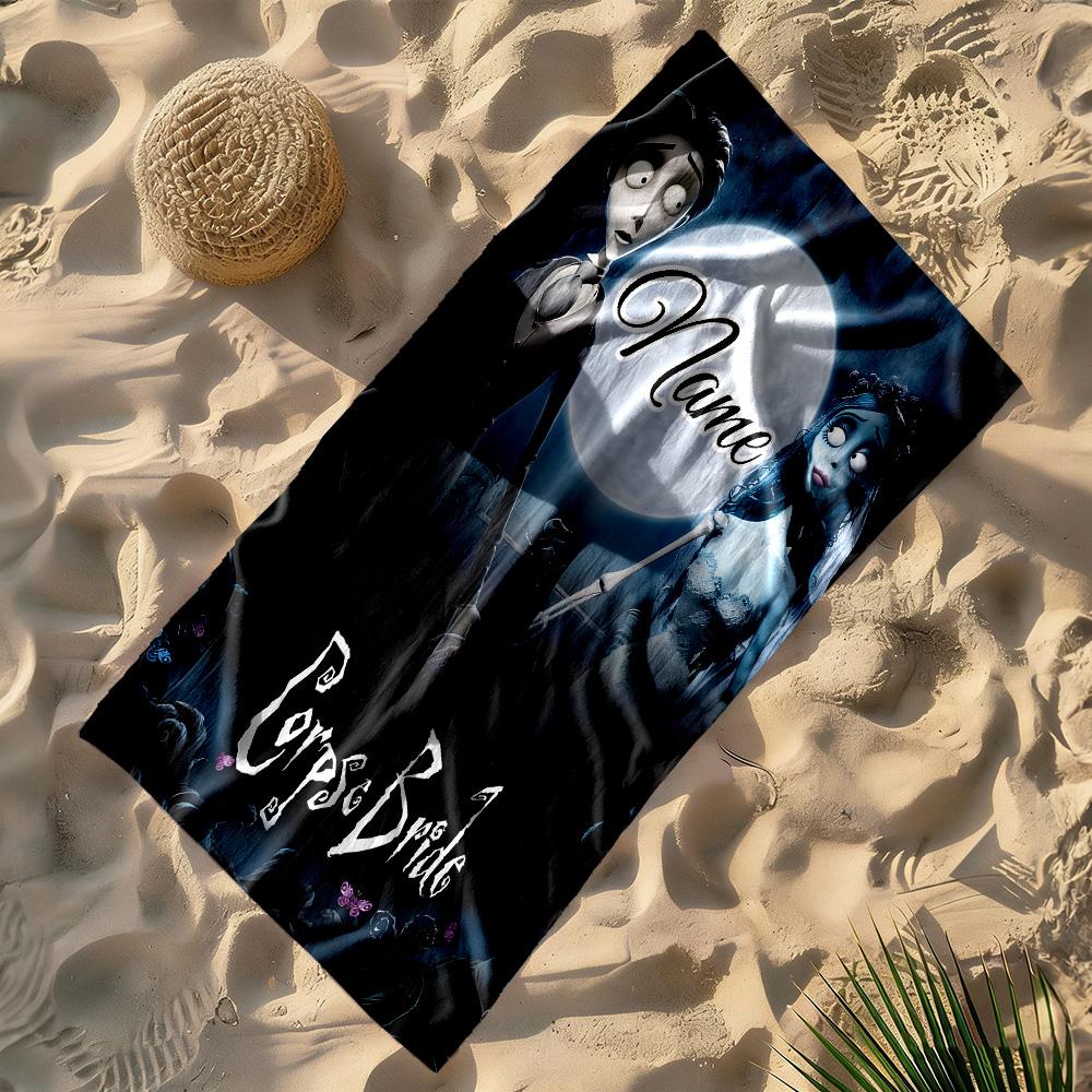 Corpse Bride Romance Personalized Text Beach Towel Super Soft Microfiber Quickdry Fabric