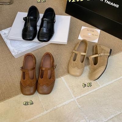 Корейская версия маленьких кожаных туфель Британский стиль туфли Мэри Джейн женские осень 2025 новые ретро плоские с пряжкой с легким вырезом одинарные туфли