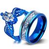Fashion Couple Rings Exquisite Women Crystal Zircon Rings Set Trendy Men Stainless Steel Celtic Dragon Ring Wedding Jewelry Gift
