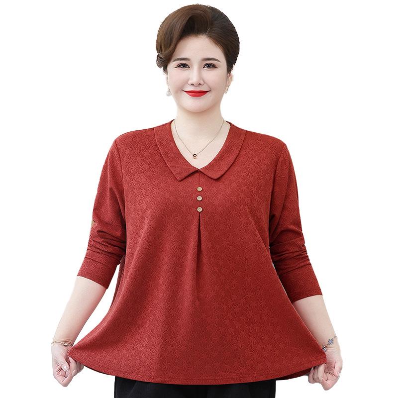 Большого размера весенне-осенняя футболка для женщин среднего возраста - Свободного кроя, модная, скрывающая живот бабушкина кофта