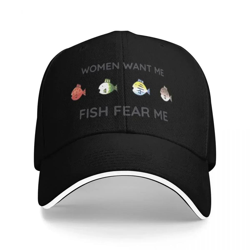 Женщины хотят меня, рыбы боятся меня - Кепка-бейсболка Wii Sports Fishing Рождественская шляпа шляпы со скидкой Женский пляжный козырек Мужской