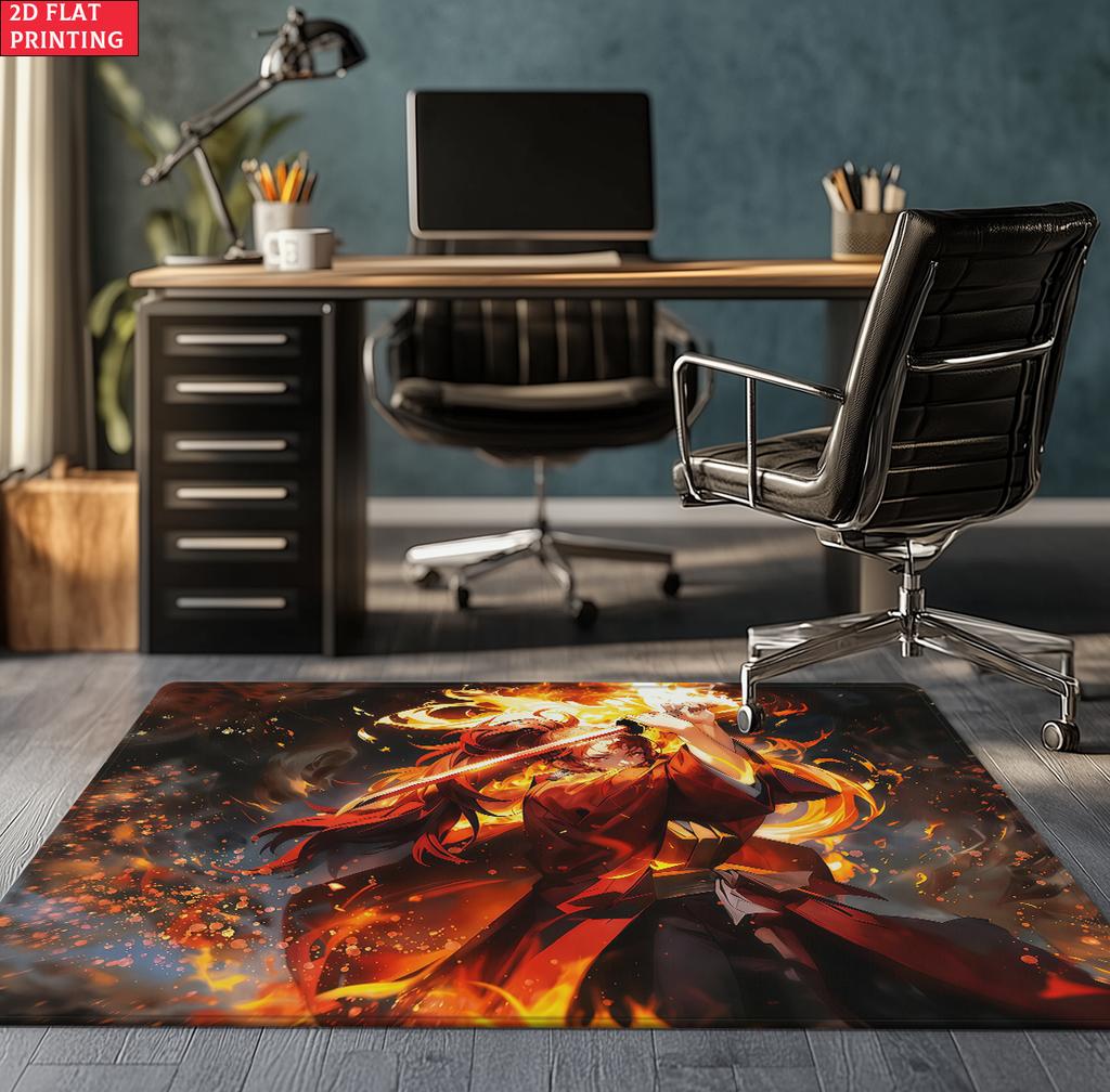 Anime Demon Area Rug, Dark Fire Water Theme Non-slip Floor Mat, Gamer Room Bedroom Decor Carpet, Washable Home Gift