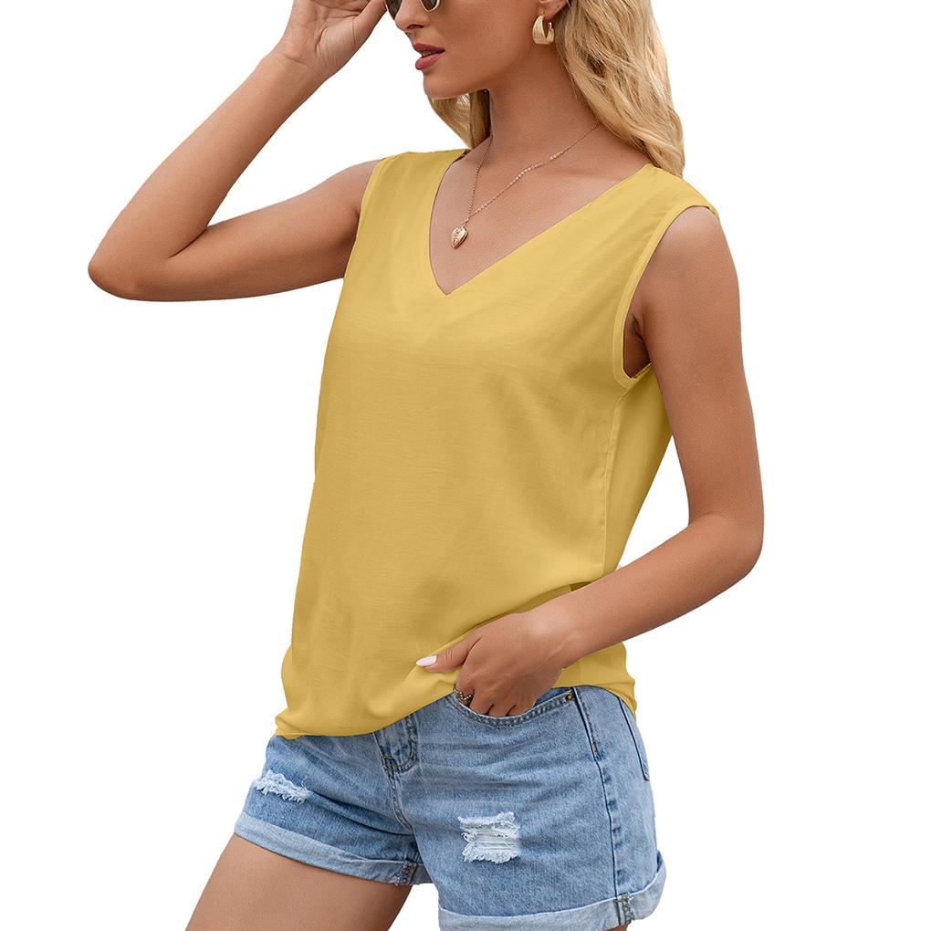 Женская рубашка без рукавов с V-образным вырезом, с кружевной вставкой на спине, однотонная