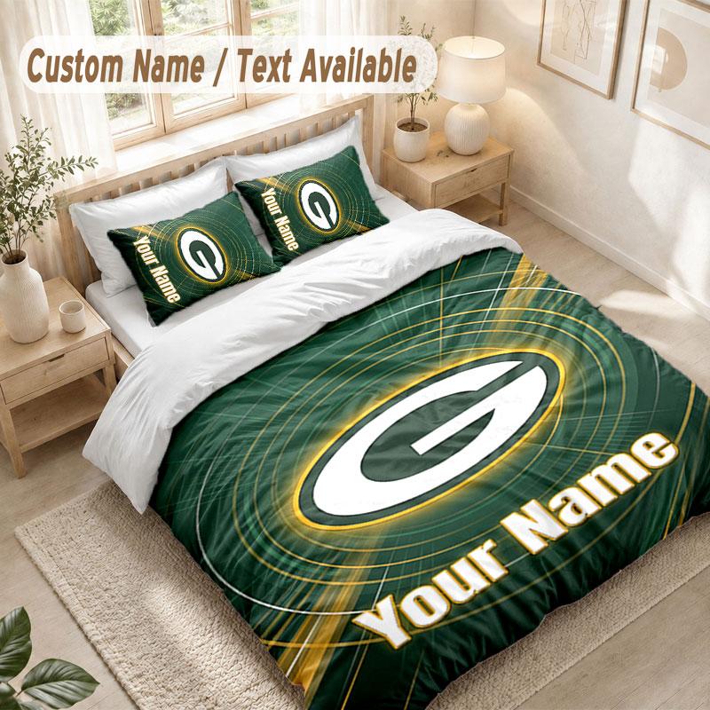 Custom Name Bedding Set 3 PiecesGreen Bay Packers Print Duvet Cover + 2 Pillowcases Soft Bed Decor
