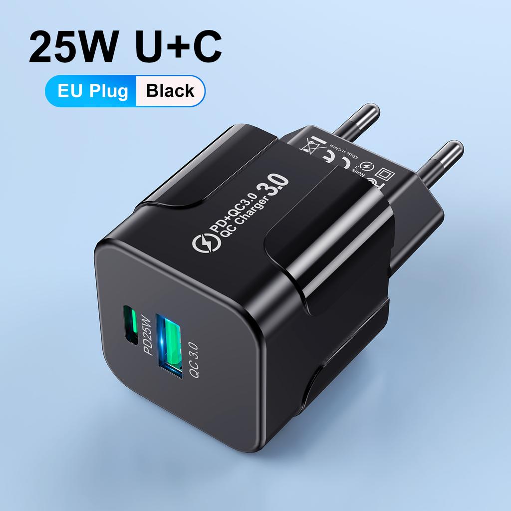 PD 25W USB C быстрое зарядное устройство для iPhone 15 Pro Max Xiaomi 14 Oneplus KR EU US Mini 2 порта дорожный штекер телефон быстрая зарядка адаптер
