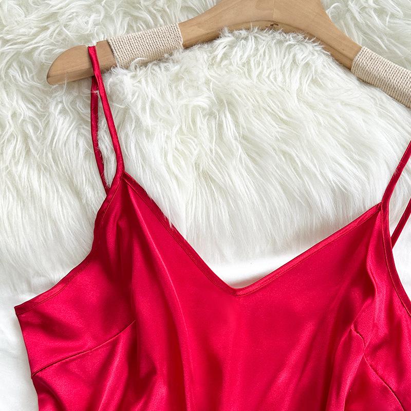 Женский комплект пижамы из искусственного шелка на тонких бретелях с открытой спиной - Повседневный, Модный, Сексуальный, для дома