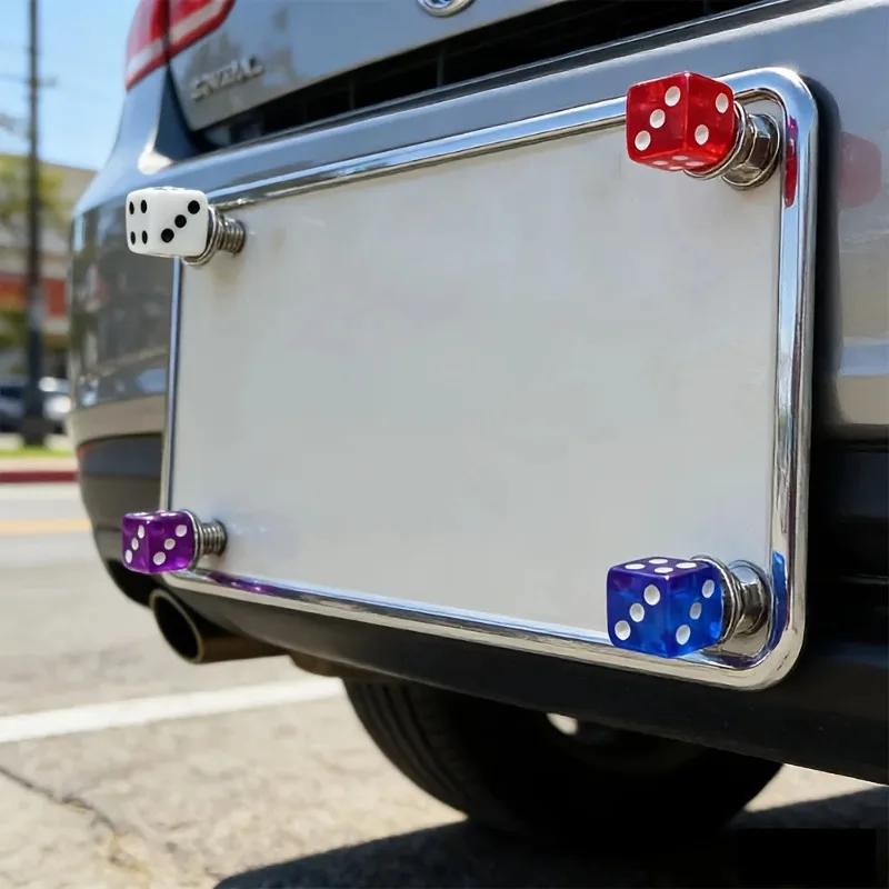 4Pcs Dice Shaped License Plate Screws, Universal Auto Plate Frame Fasteners, Decorative Bolts for Car Exterior Accessories