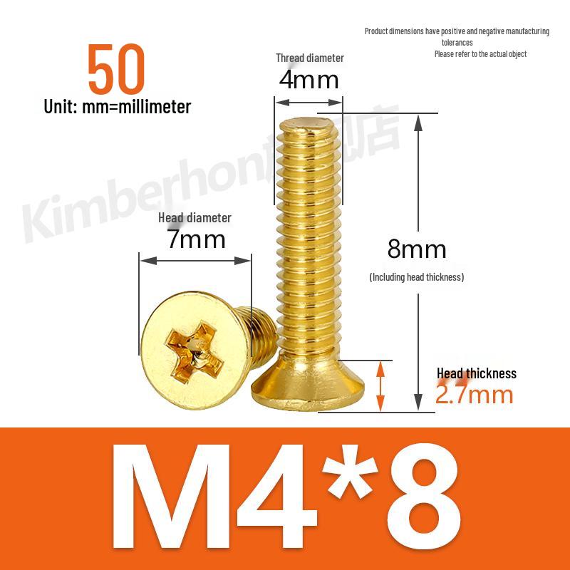 Машинные винты с потайной головкой под крестовый шлиц из меди, размеры M2–M4, длина 6/8/10/12 мм